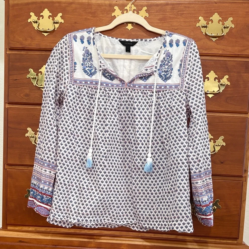 J. Crew Blue and White Patterned Blouse - Picture 1 of 3